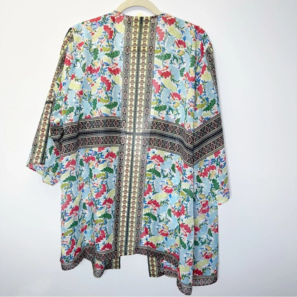 Susan Graver Open Front Kimono Duster Multi color floral size XL